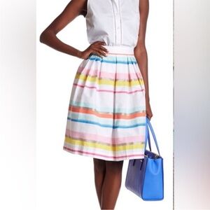 Kate Spade Ribbon Cape Rainbow Stripe Skirt Rainbow Pleated Midi Sz 12 NEW